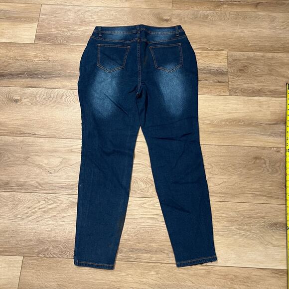 ASHLEY STUART Women's Sequined Mid Rise Skinny Jeans Size 14 In Denim - Picture 10 of 14